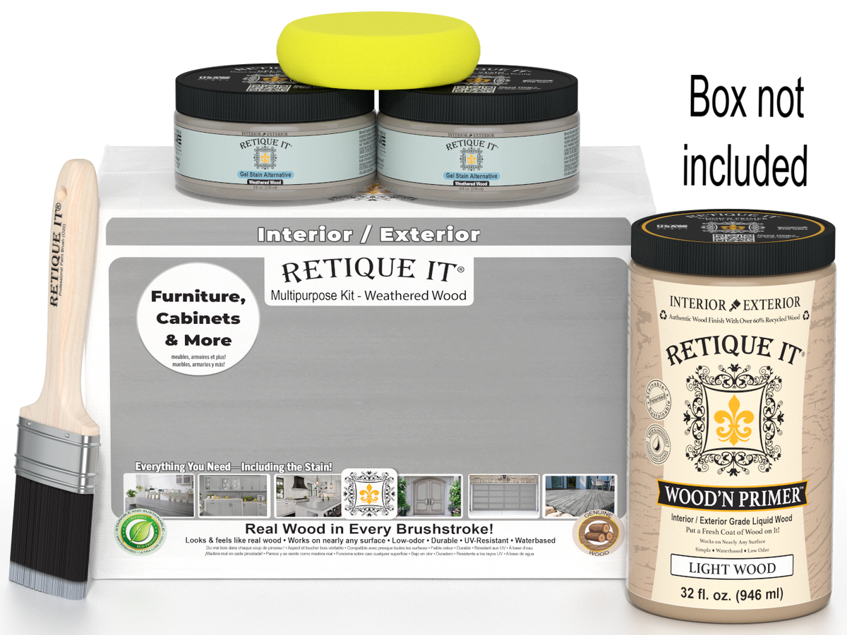 Retique It® Wood'n Finish Kit in Weathered Wood, large multi-purpose smooth finish kit with wood stain and sealant.