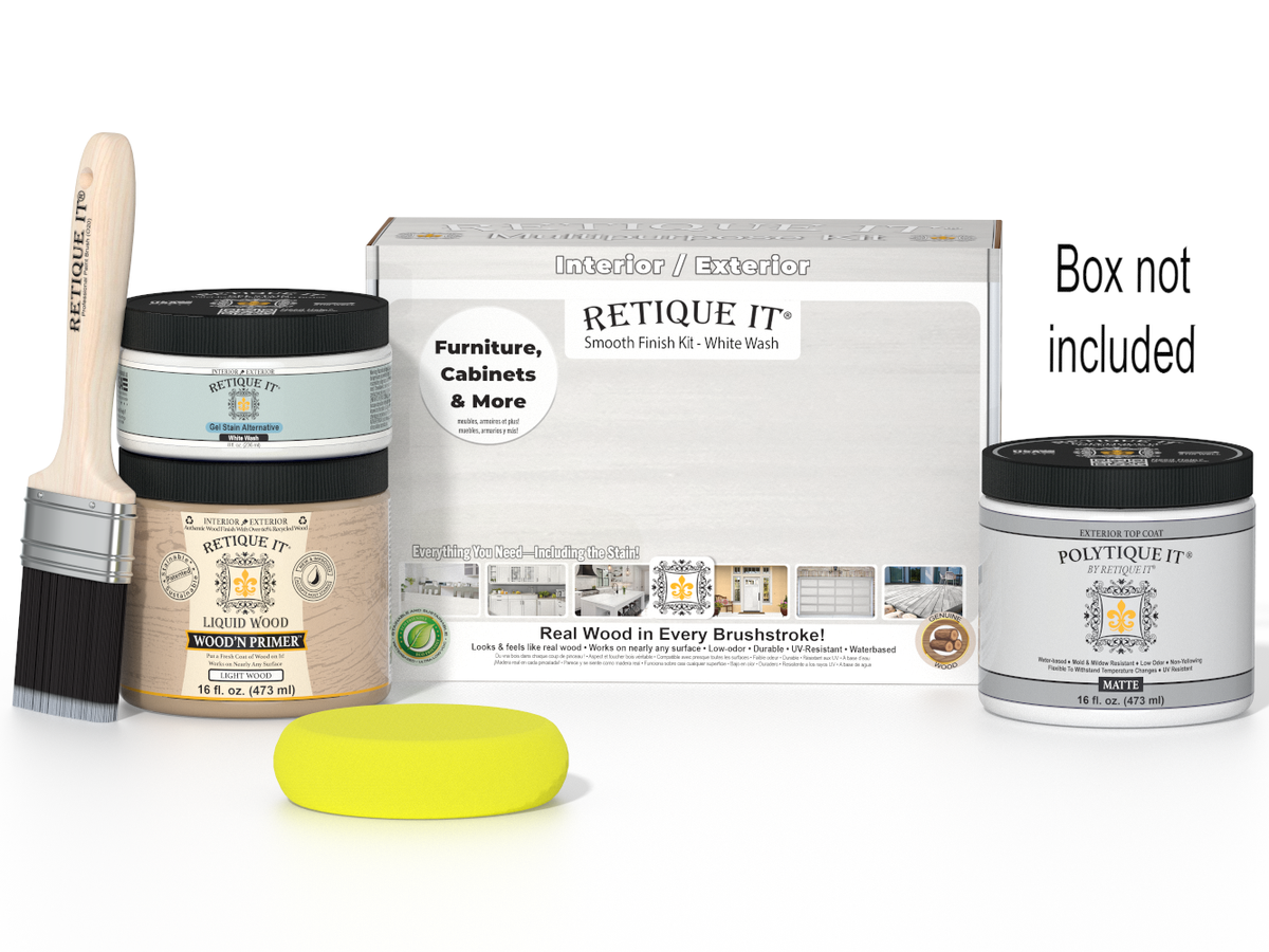 Retique It furniture paint kit with a brush, container, and packaging on a white background.