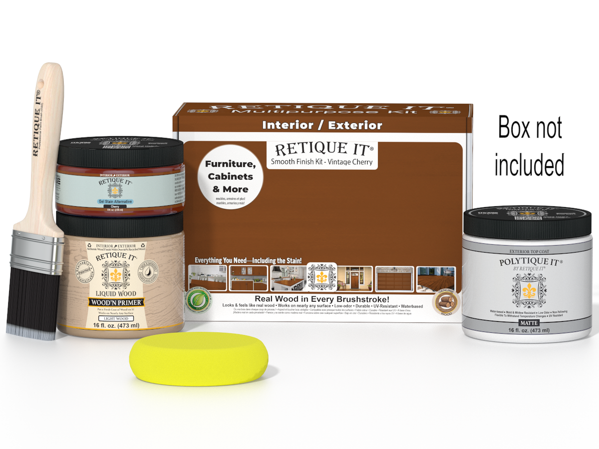 Retique It furniture paint kit with a brush, container, and box on a white background