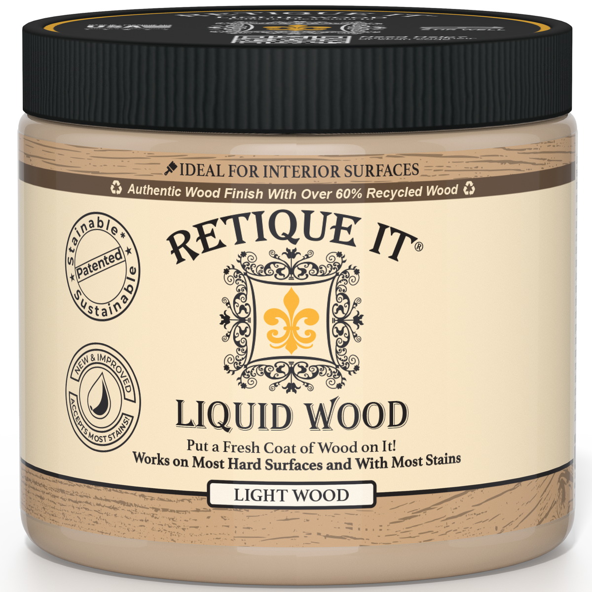 Retique It Liquid Wood - Light Wood Half Pint (8oz) - Paint It Then Stain  It - Stainable Wood Fiber Paint - Put a Fresh Coat of Wood On It