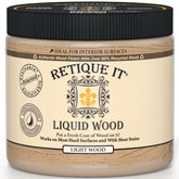 Retique It® Liquid Wood 16oz Light interior paint in a clear container, showcasing the wood-like finish for interior decor.