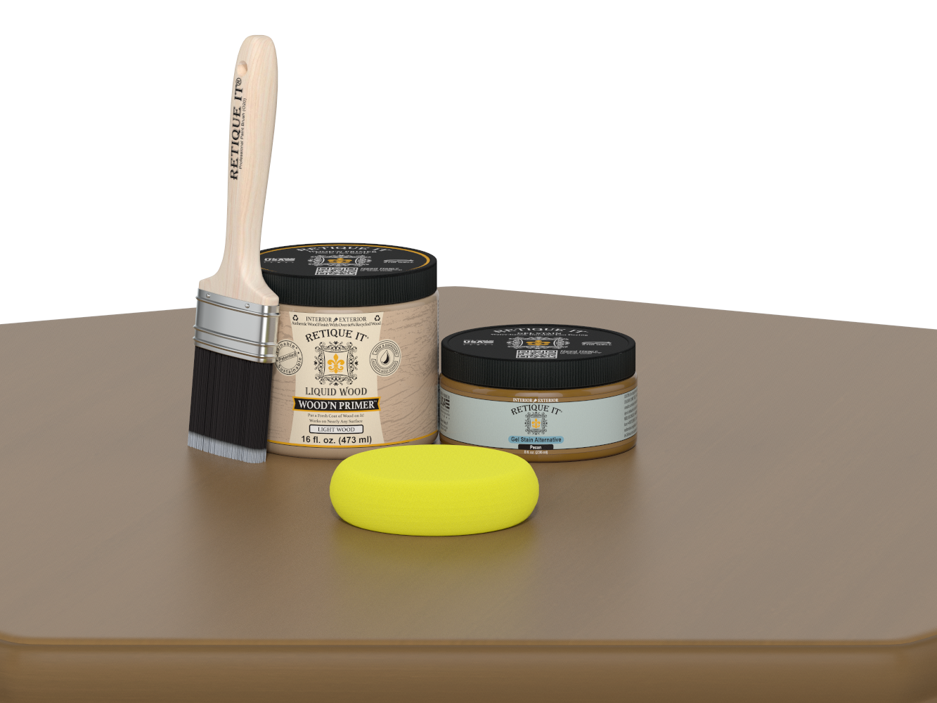 Retique It® Multi-purpose Smooth Finish Kit in Pecan, a wood finish kit for a sleek, smooth wood surface in medium tone.