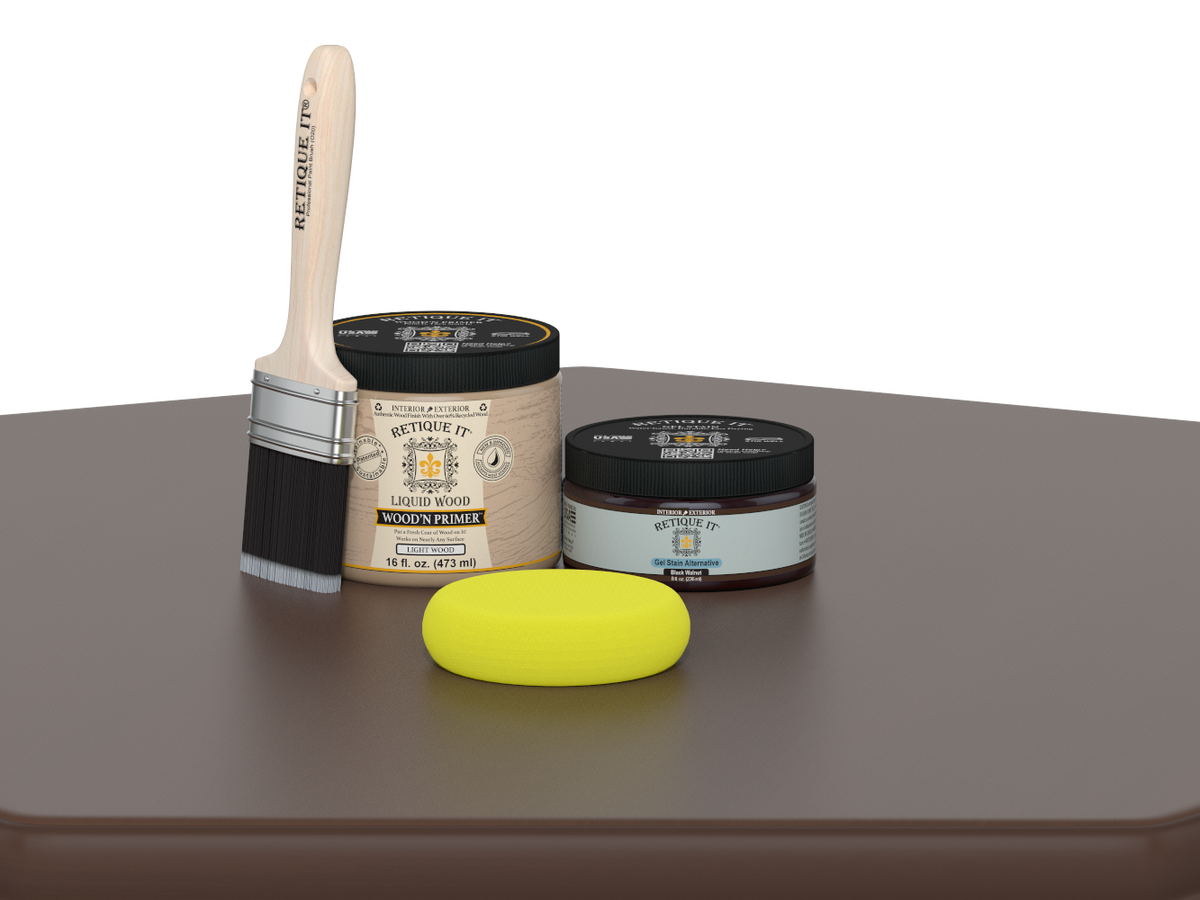 Retique It® Multi-purpose Smooth Finish Kit in Black Walnut for wood finishing, includes tools and materials for a smooth, professional look.