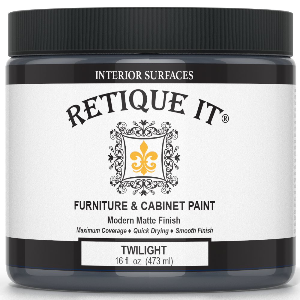 Jar of Retique It furniture and cabinet paint in Twilight color on a white background