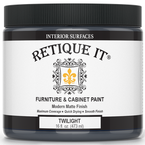 Jar of Retique It furniture and cabinet paint in Twilight color on a white background