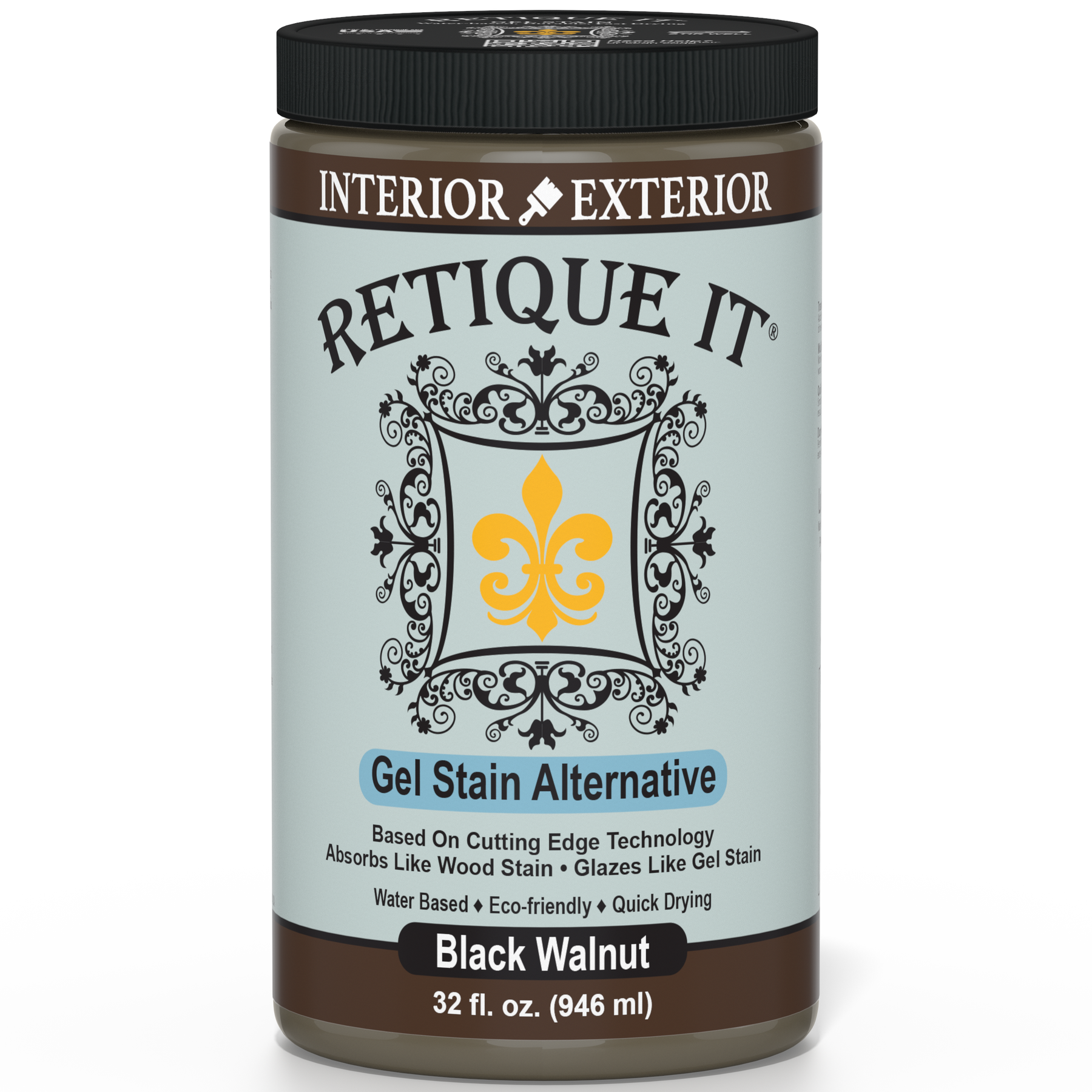Retique It® Black Walnut gel stain applied to wood surface, showcasing deep brown color and smooth finish for furniture or craft projects.