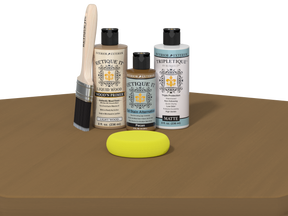 Retique It® Multi-purpose Smooth Finish Kit in Pecan for interior wood projects, includes top coat for a sleek, finished look.