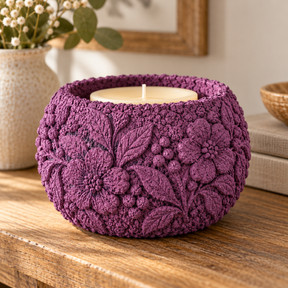 DecoArt Bloom Texture Paint in Mystic Plum used on a textured home decor surface