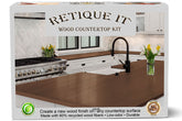 Retique It® Wood'n Finish countertop kit with wood grain finish and tools for DIY countertop refinishing project.